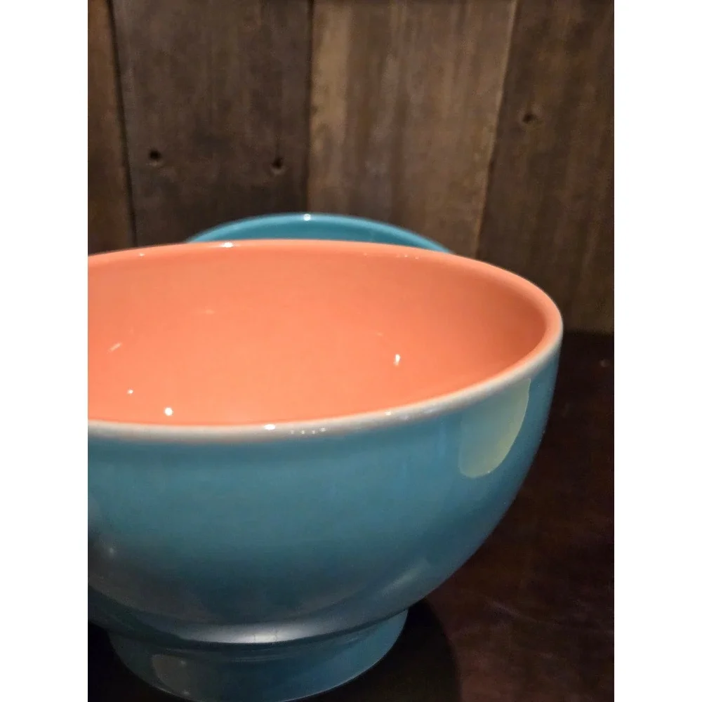 Set of 3 Porto Alegre Cereal Soup Bowls Pastel Ceramic 2 Tone Portugal Colorful‎